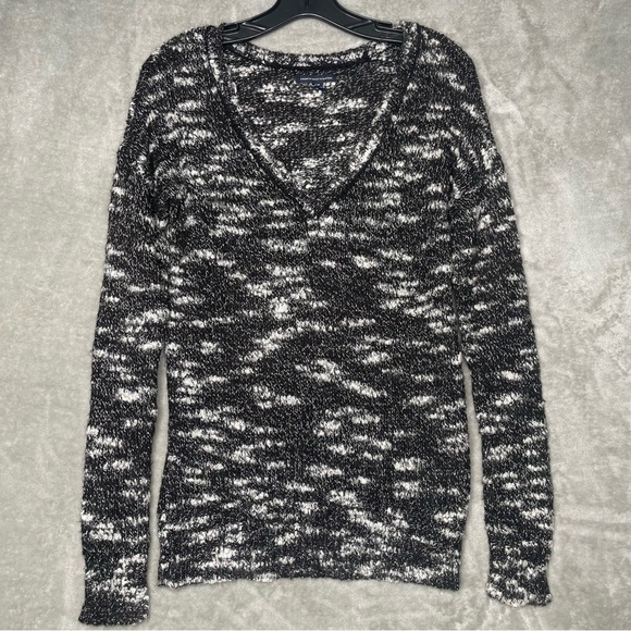 American Eagle V-Neck Knit Sweater Black & White Heathered Look Size Small - Picture 1 of 9